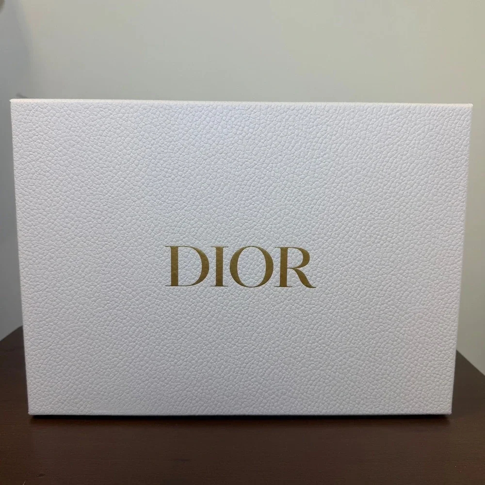 Dior Empty Gift Box 12.5x9x4.5 White Textured Gold Logo Luxury Designer Storage